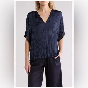 Vince Crinkle Short Sleeve V Neck Top, VGUC, Coastal Blue, Size Medium